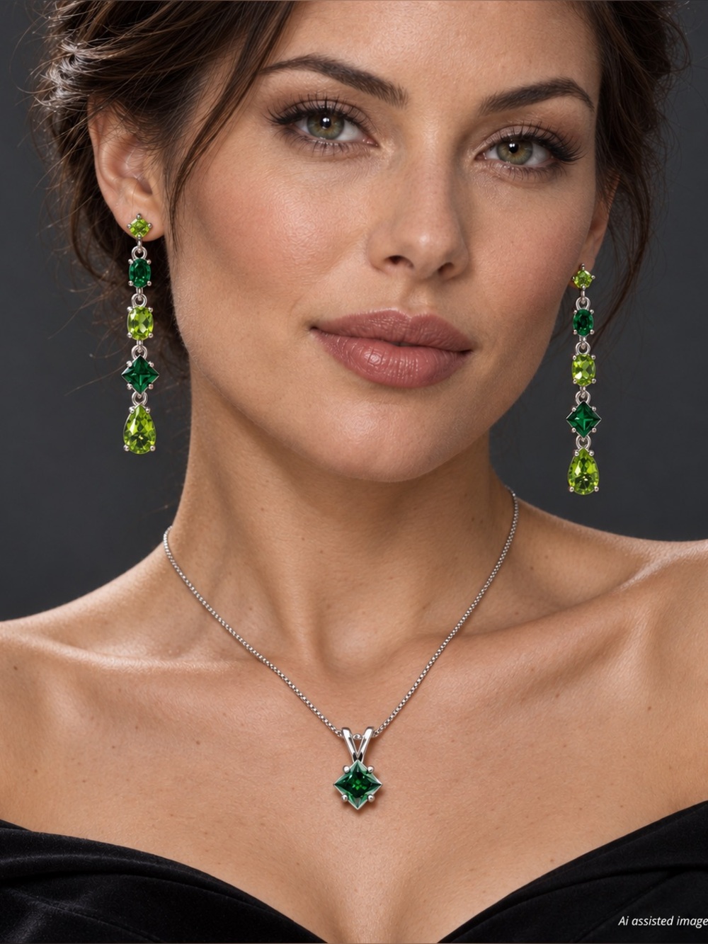9.2ctw Natural Peridot & Lab Emerald Earrings 2” Long